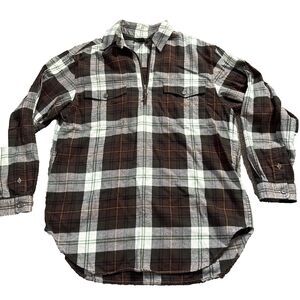 Ralph Lauren LRL Shirt Mens Medium Plaid Brown Cream Green Half Zip Flannel LOGO